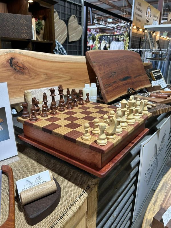 Chess box with pieces, stall display