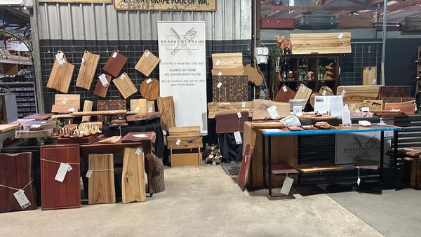 Wide view of the whole stall with banner