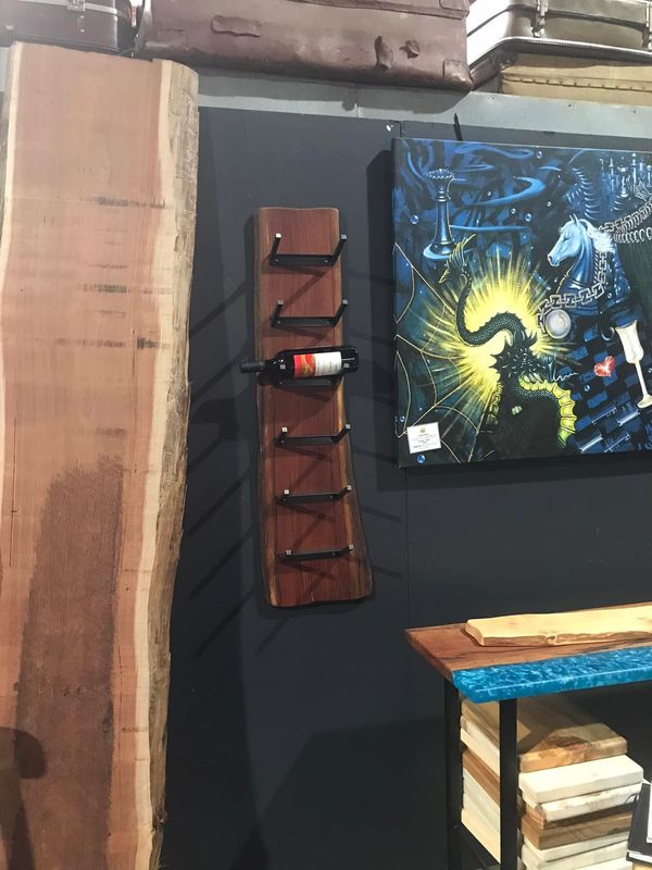 Wall-mounted live-edge wine rack