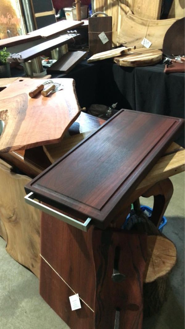 Jarrah tray with chrome handles