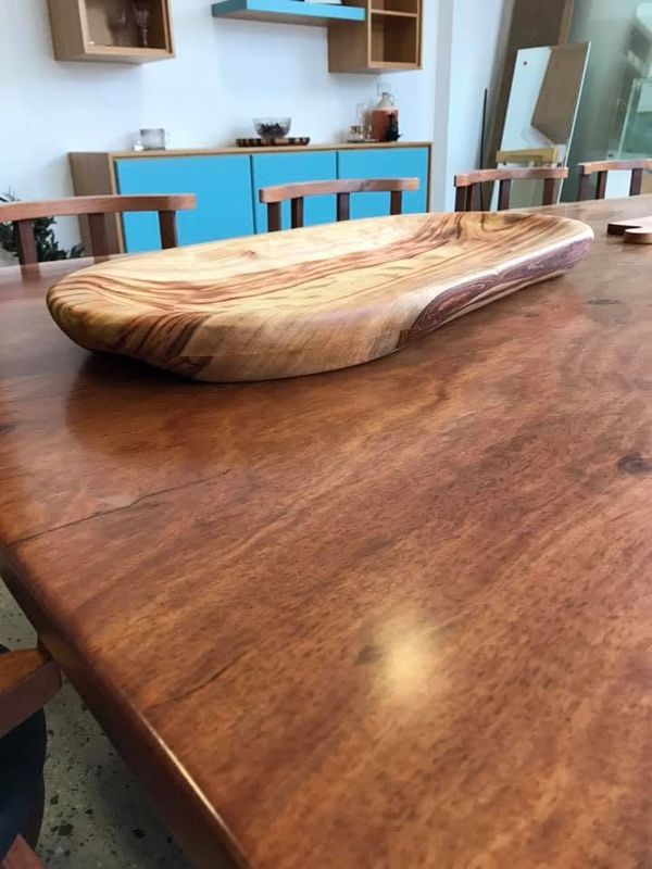 Carved sheoak serving platter, low angle