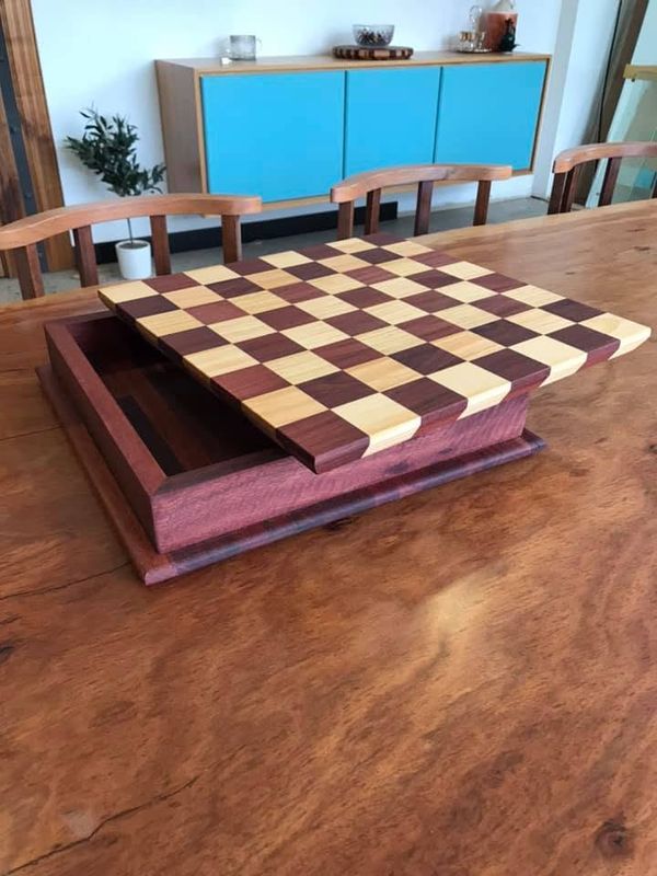 Chess box, lid slid open